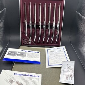 Vintage 80s Carvel Hall/Towle Silver Co 8pc Steak Knife Set in Orig Box w/Papers